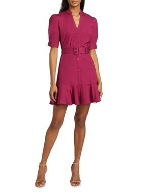 Veronica Beard- Molly Wildberry Belted Short Sleeve Ruffle Hem Dress-NWT
